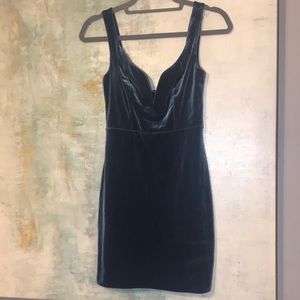 Express- blue velvet and plunge mini dress